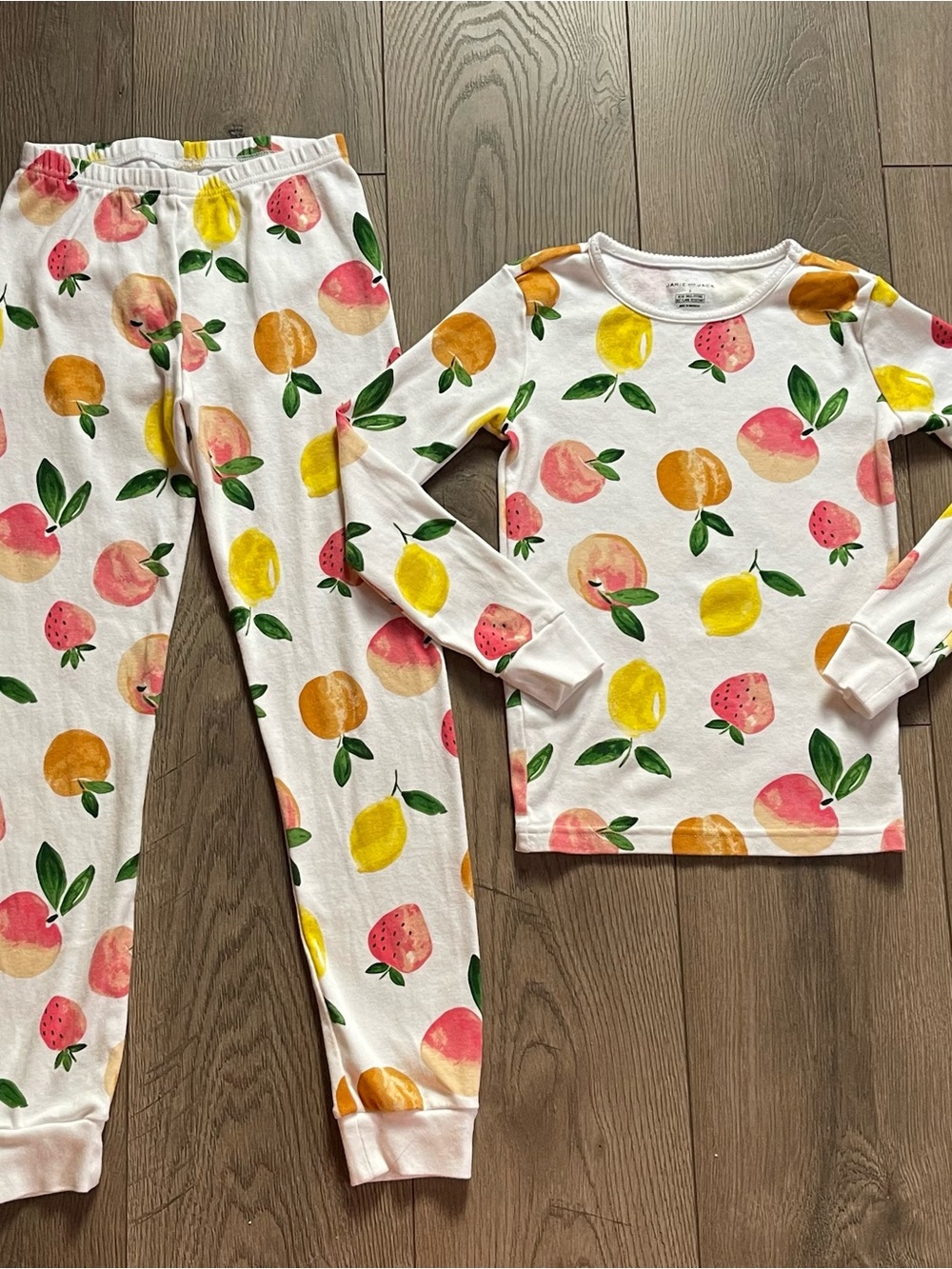 Janie and Jack Lemon Peach Strawberry Fruit Print Girls Size 8 Cotton Pajamas